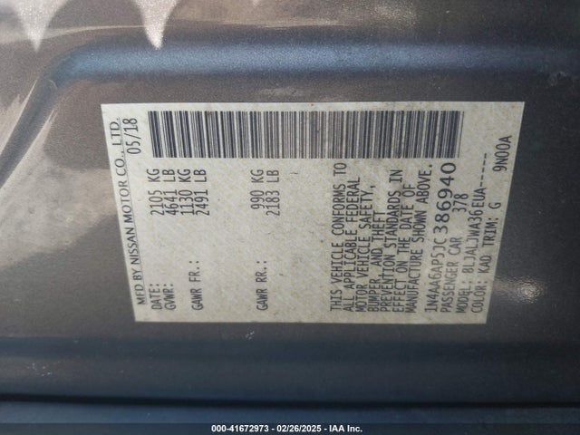 1N4AA6AP5JC386940 Nissan Maxima 3.5 Sv