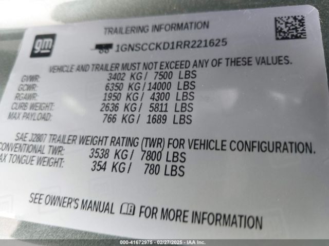 1GNSCCKD1RR221625 Chevrolet Suburban 2wd Lt