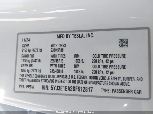 2025 TESLA MODEL 3 5YJ3E1EA2SF912817 Photo 8