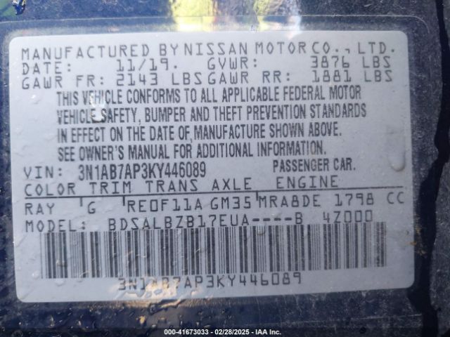 3N1AB7AP3KY446089 Nissan SENTRA S