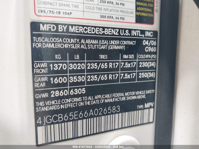 Aukcja sprzedaży 2006 Mercedes-benz R 350 4matic, vin: 4JGCB65E66A026583, numer aukcji: 41673042