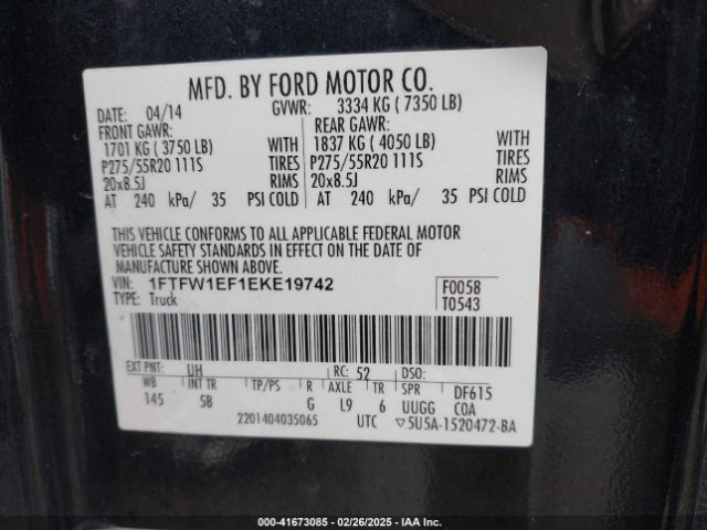 1FTFW1EF1EKE19742 Ford F-150 Fx4