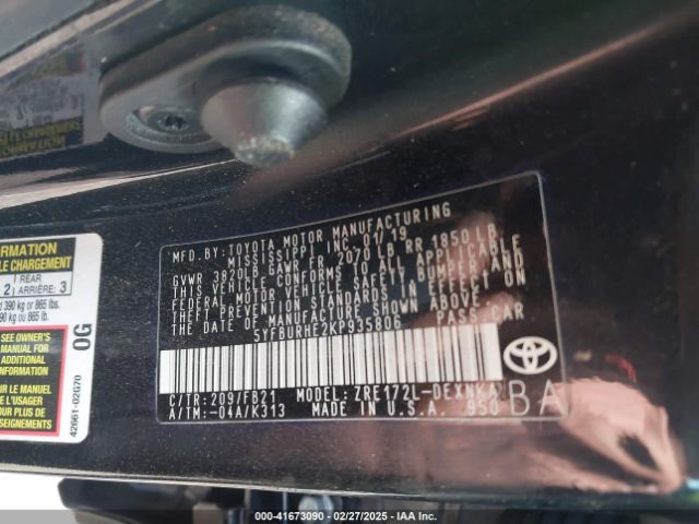 5YFBURHE2KP935806 Toyota COROLLA LE