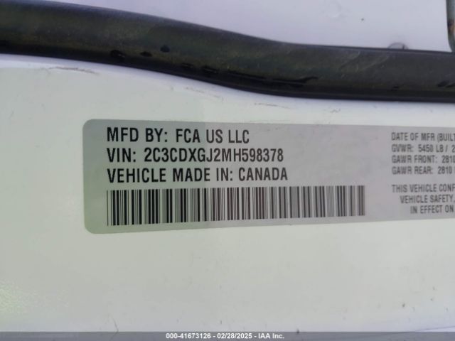 2C3CDXGJ2MH598378 Dodge Charger Scat Pack Rwd