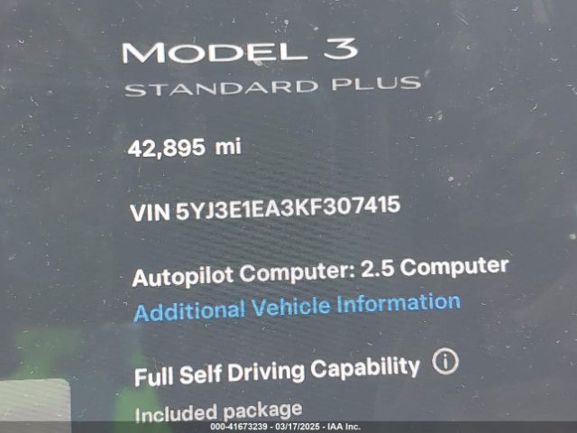 5YJ3E1EA3KF307415 Tesla Model 3 Long Range/mid Range/standard Range/standard Range Plus