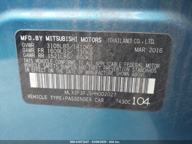 2017 MITSUBISHI MIRAGE G4 ML32F3FJ5HH002027 Photo 8