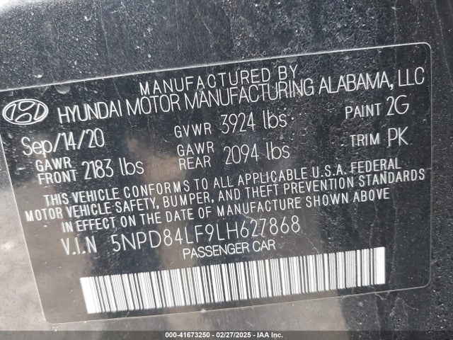 5NPD84LF9LH627868 Hyundai ELANTRA SEL