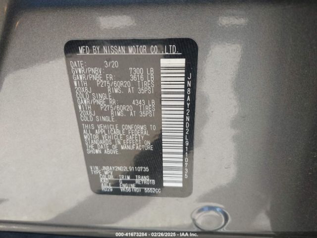 JN8AY2ND2L9110735 Nissan Armada Sl 2wd