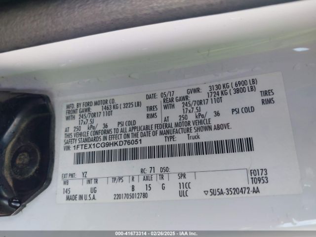 1FTEX1CG9HKD76051 Ford F-150 Xlt