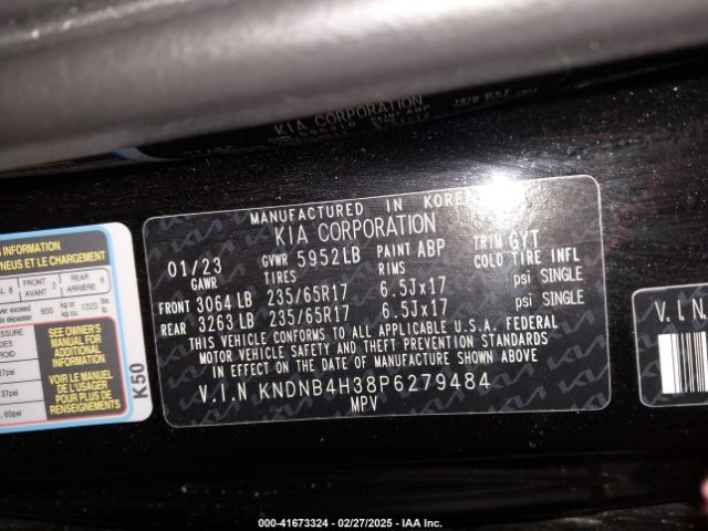 KNDNB4H38P6279484 KIA Carnival Mpv Lx Seat Package