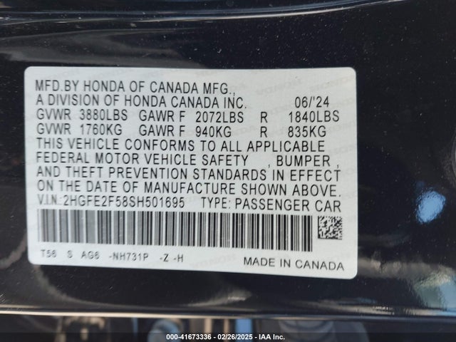 Honda Civic Sport 2025 2HGFE2F58SH501695 Image 9