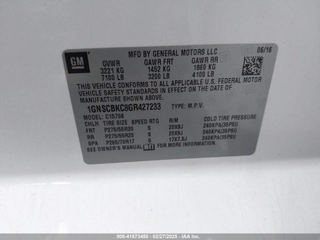 1GNSCBKC8GR427233 Chevrolet Tahoe Lt