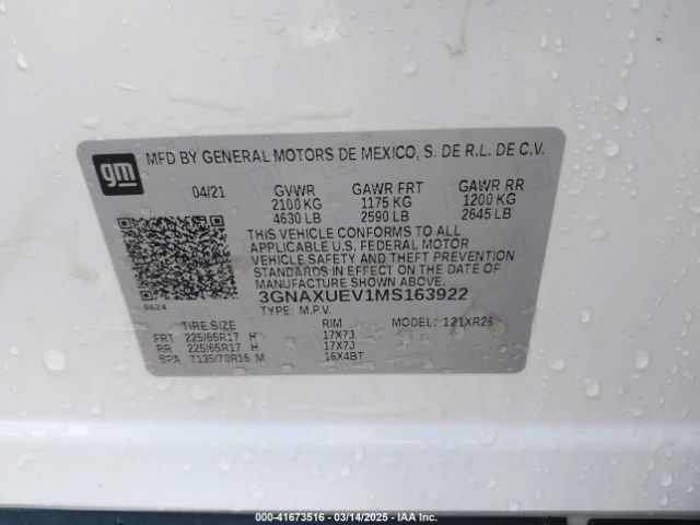 3GNAXUEV1MS163922 Chevrolet Equinox Awd Lt