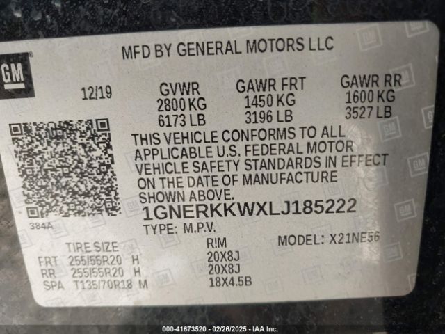 1GNERKKWXLJ185222 Chevrolet Traverse Fwd Premier