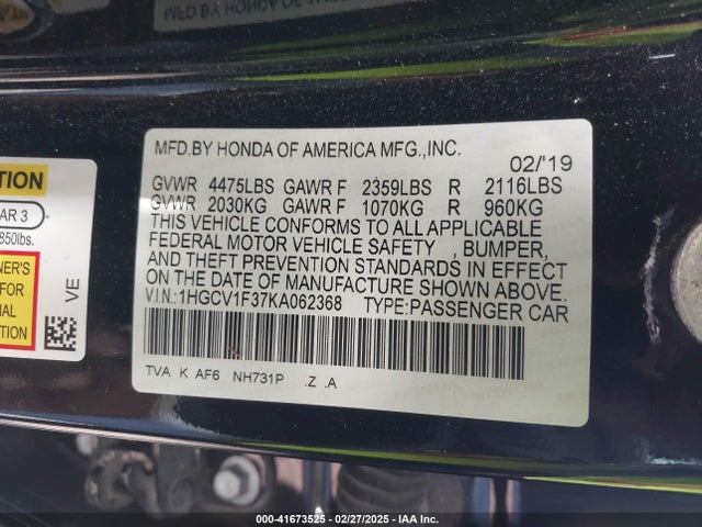 1HGCV1F37KA062368 Honda Accord Sport