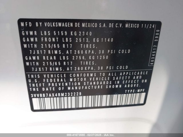 3VVRB7AX4RM232229 Volkswagen Tiguan 2.0t S