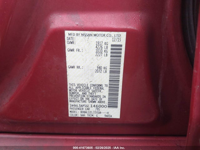 1N4AL3AP5GC146000 Nissan Altima 2.5 Sv