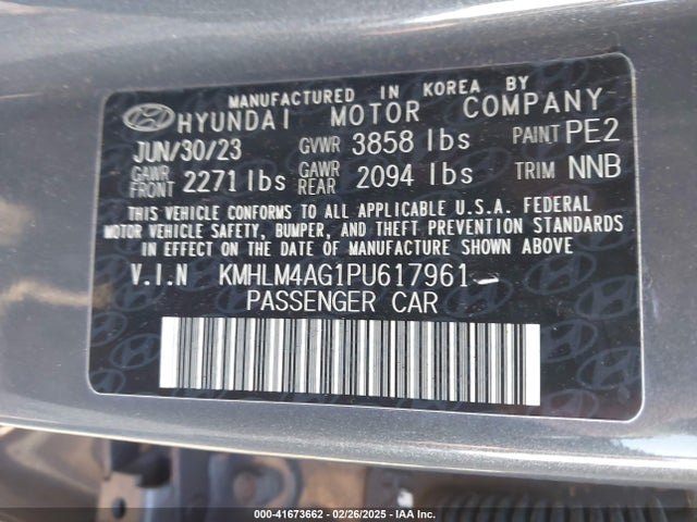 KMHLM4AG1PU617961 Hyundai ELANTRA SEL