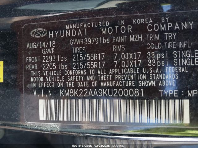 KM8K22AA9KU200081 Hyundai Kona Sel