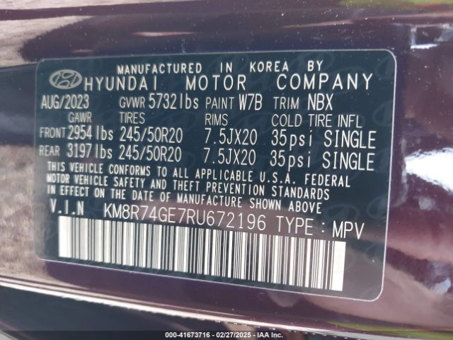 KM8R74GE7RU672196 Hyundai Palisade Calligraphy