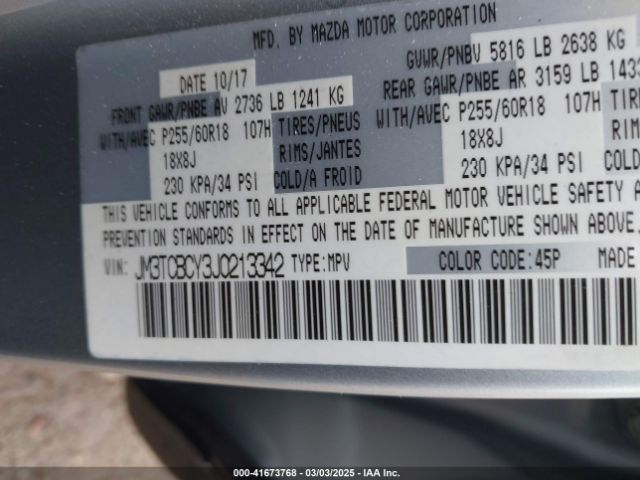 JM3TCBCY3J0213342 Mazda Cx-9 Touring