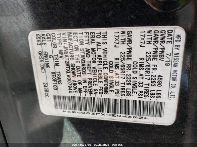 JN8AT2MTXLW007944 Nissan Rogue S Fwd