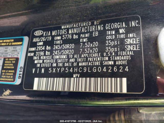 5XYP54HC9LG042624 KIA Telluride Sx
