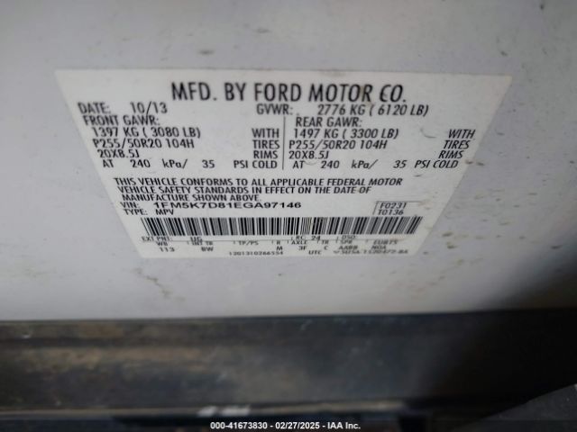 1FM5K7D81EGA97146 Ford EXPLORER XLT