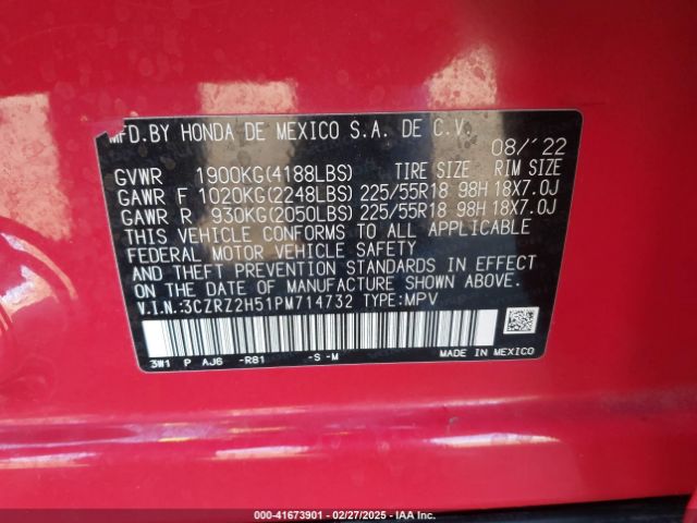 3CZRZ2H51PM714732 Honda Hr-v Awd Sport