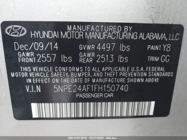 5NPE24AF1FH150740 Hyundai SONATA SE