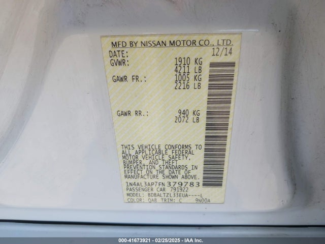 1N4AL3AP7FN379783 Nissan Altima 2.5 Sl