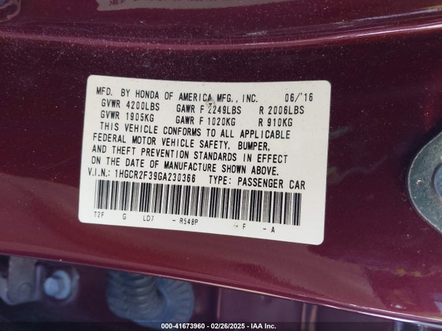 1HGCR2F39GA230366 Honda ACCORD LX