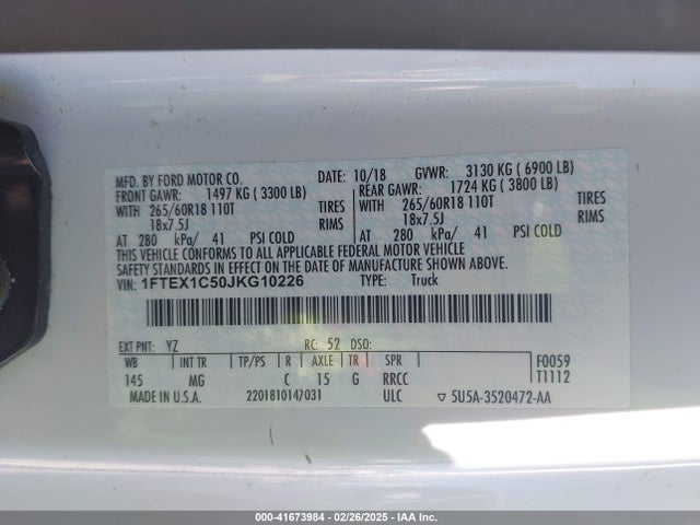 1FTEX1C50JKG10226 Ford F-150 Xlt
