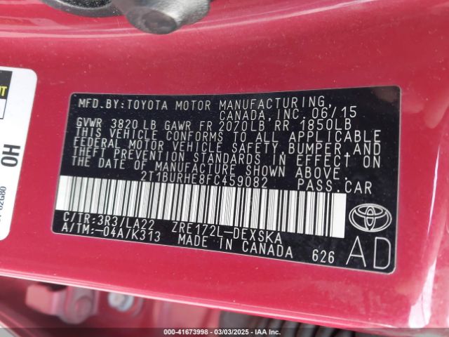 2T1BURHE8FC459082 Toyota Corolla S Premium