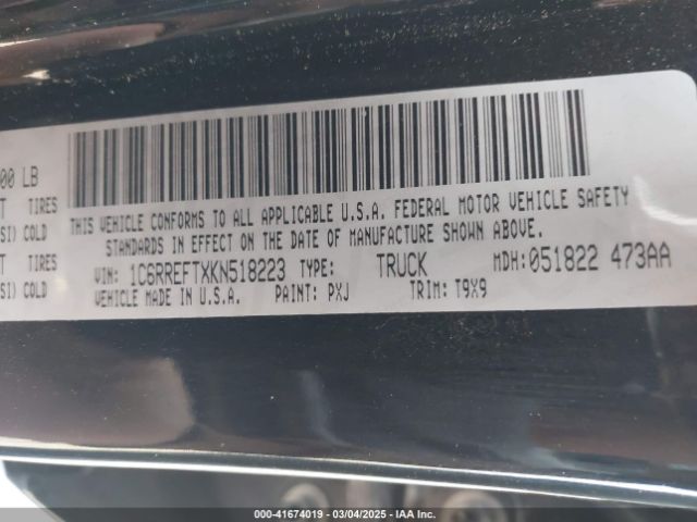 1C6RREFTXKN518223 RAM 1500 Big Horn/lone Star  4x2 5'7 Box