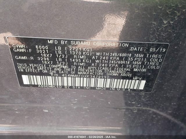 4S4WMAFDXK3479992 Subaru Ascent Premium