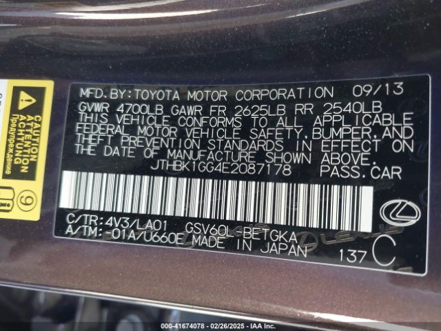JTHBK1GG4E2087178 Lexus ES 350