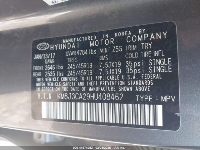 KM8J3CA29HU408462 Hyundai Tucson Sport