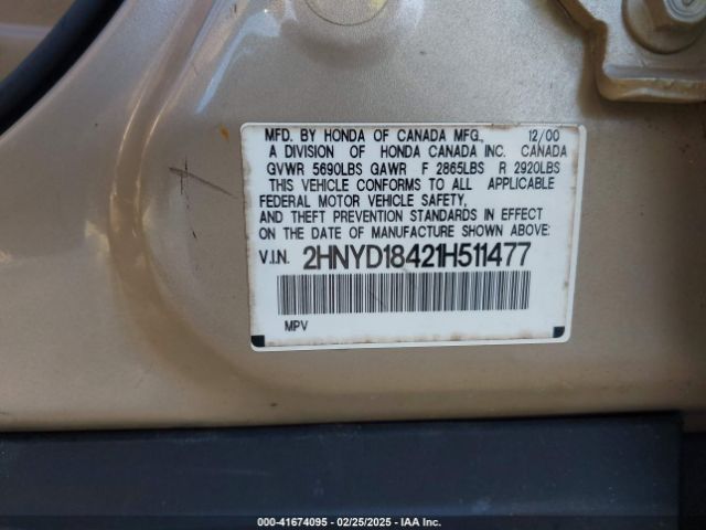 2001 ACURA MDX 2HNYD18421H511477 Photo 8