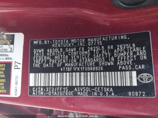 4T1BF1FK1FU988926 Toyota CAMRY SE