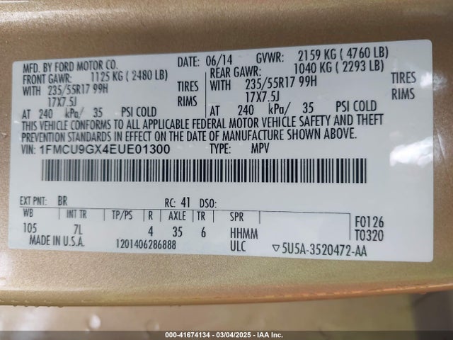 1FMCU9GX4EUE01300 Ford ESCAPE SE