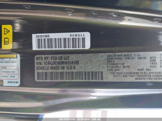 1C4HJXEN9MW618188 Jeep Wrangler Unlimited High Altitude 4x4