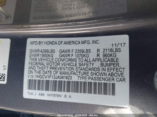 1HGCV1F13JA041823 Honda ACCORD LX