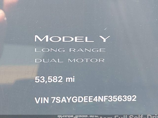 7SAYGDEE4NF356392 Tesla Model Y Long Range Dual Motor All-wheel Drive