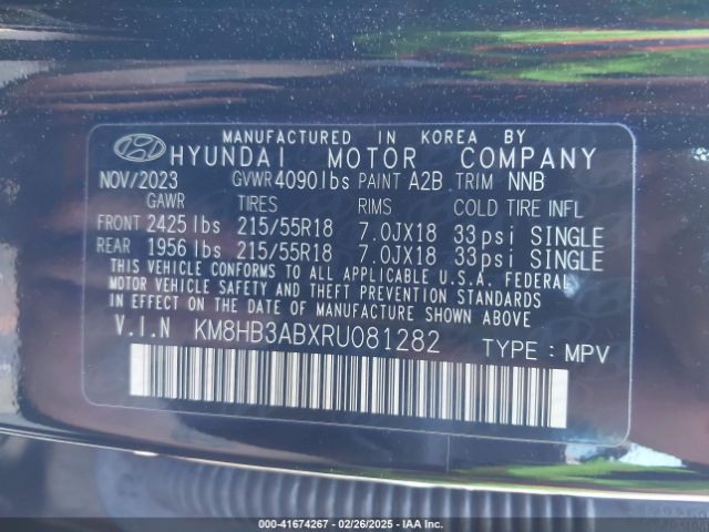KM8HB3ABXRU081282 Hyundai Kona Sel