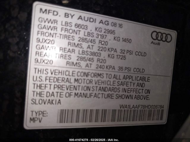 WA1LAAF78HD026784 Audi Q7 3.0t Premium