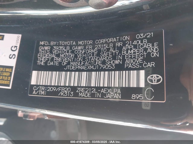 JTDEPMAEXMJ179053 Toyota COROLLA LE