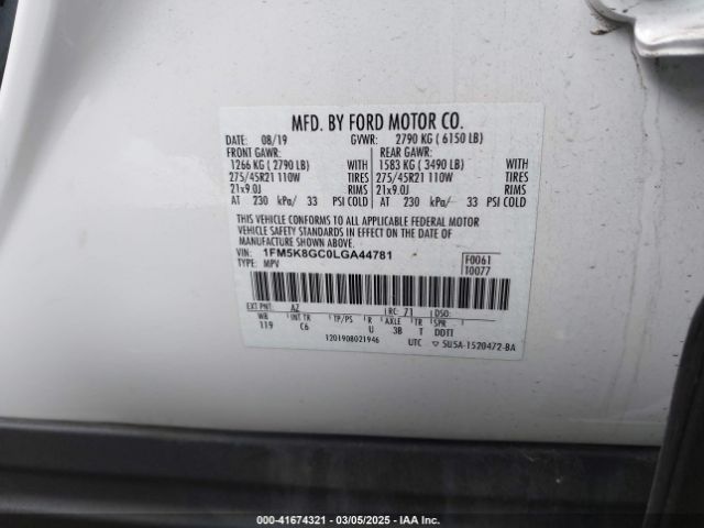 1FM5K8GC0LGA44781 Ford Explorer St