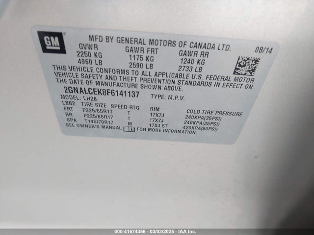 Chevrolet Equinox 2lt 2015 2GNALCEK8F6141137 Image 9
