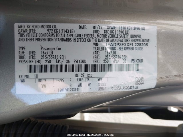 Ford FOCUS SE 2015 1FADP3F2XFL228205 Image 9